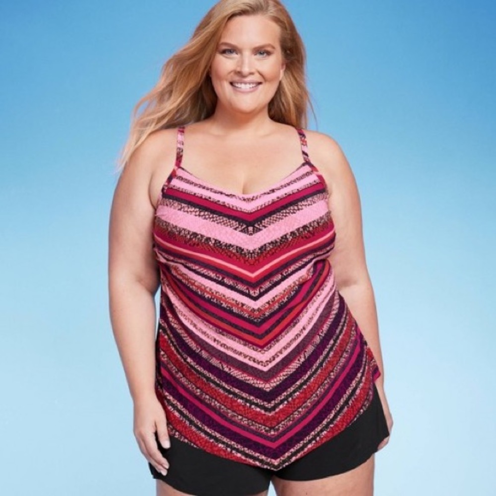 Aqua green v-neck angled tankini top